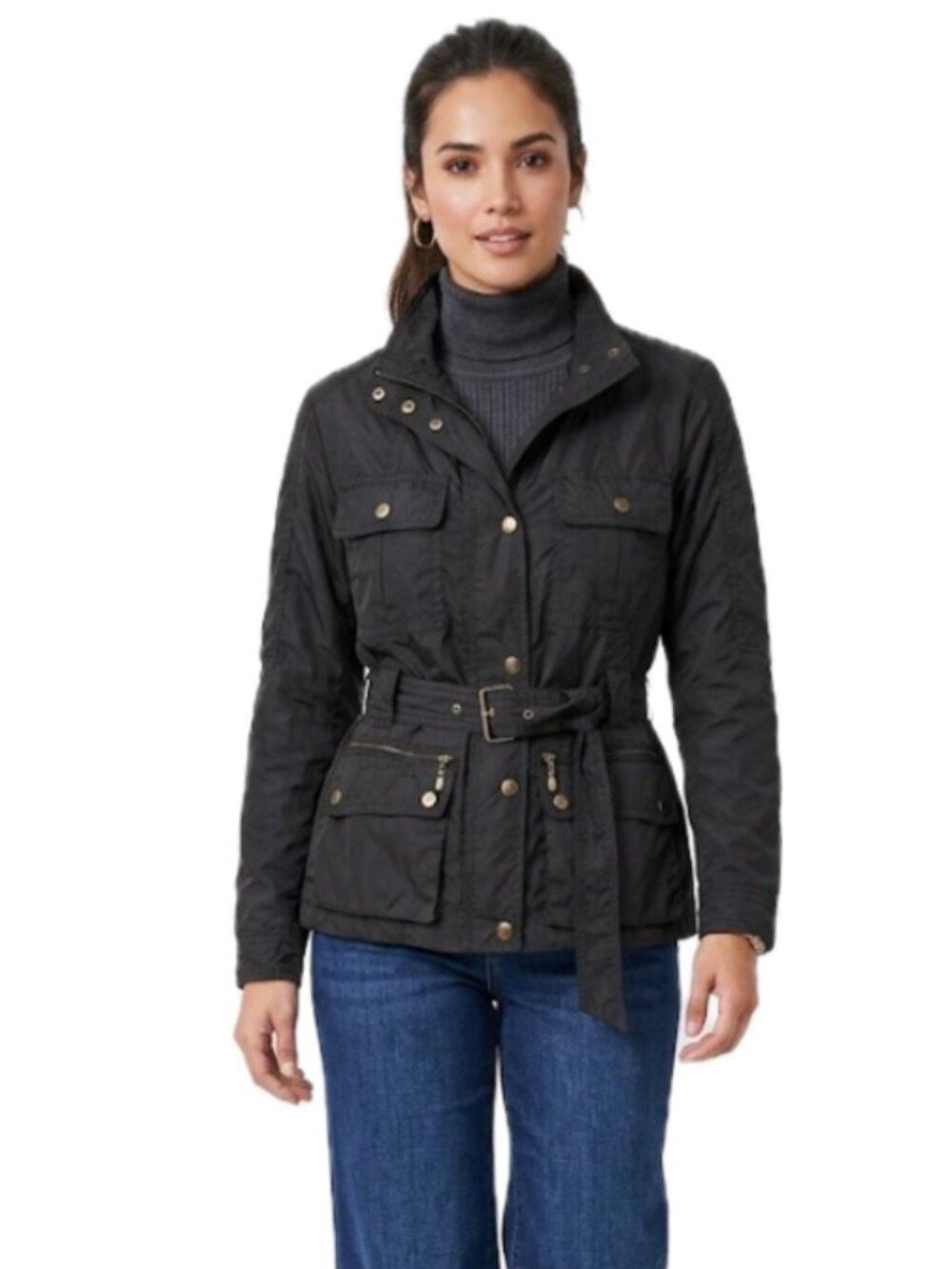 NWOT Bagatelle | Belted Lightweight Utility Jacket in Black | Size Small